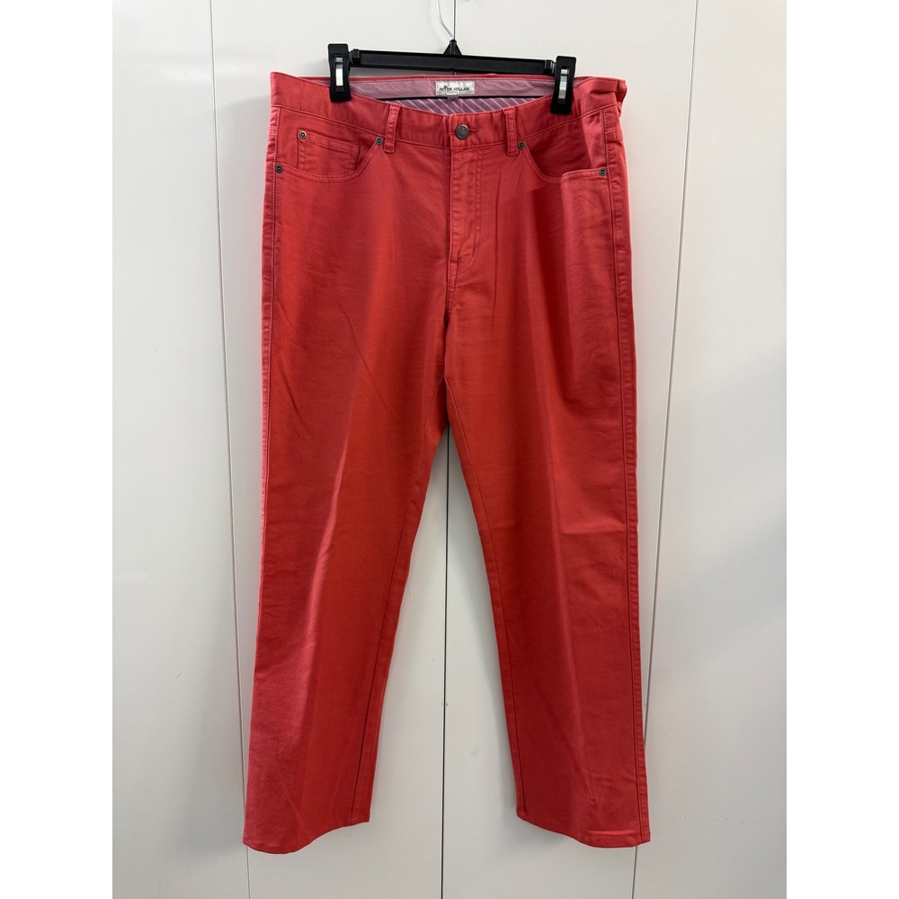 Peter Millar Mens 36x32 Coral Red Canvas 5 Pocket Pants Cotton Stretch Trousers